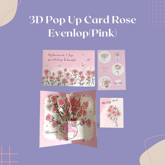 3D Pop Up Rose Card(Pink)